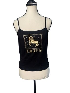 Women’s Black & Gold Graphic Crop Top “Aries” XL